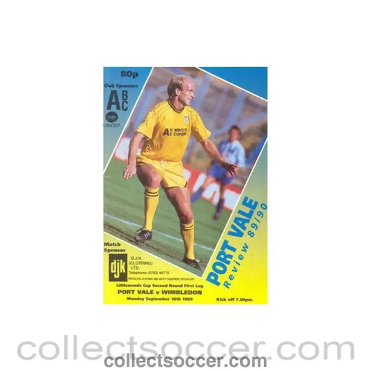 1989 - Port Vale v Wimbledon official programme 18/09/1989 Littlewoods Cup - Collect Soccer