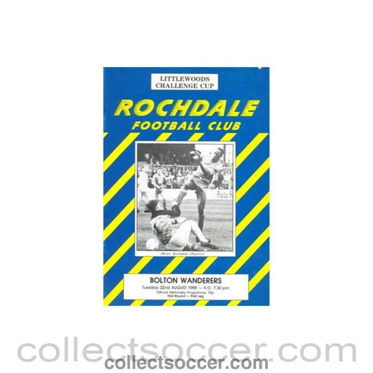 1989 - Rochdale v Bolton Wanderers official programme 22/08/1989 Littlewoods Cup - Collect Soccer