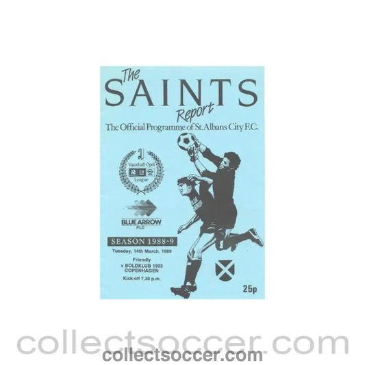 1989 - St. Albans v Boldclub Copenhagen official programme 14/03/1989 Friendly - Collect Soccer