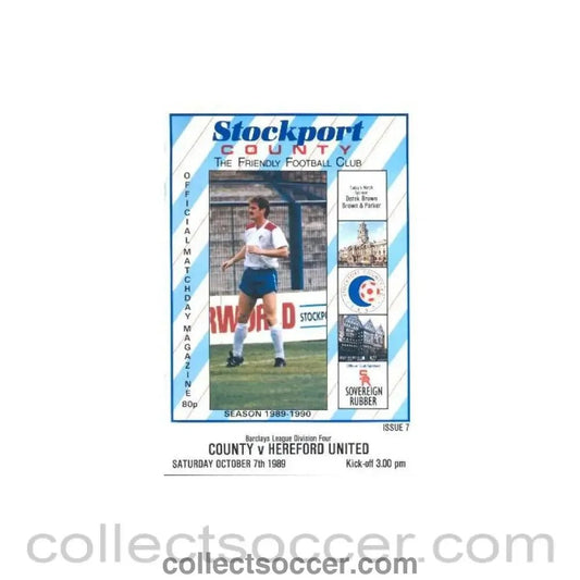 1989 - Stockport County v Hereford United official programme 07/10/1989 Football League - Collect Soccer