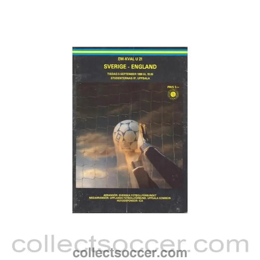 1989 Sweden v England official programme 05/09/1989 U21 - Collect Soccer