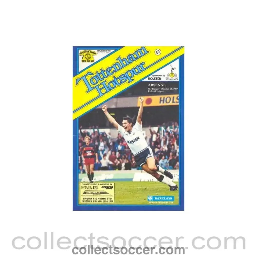 1989 - Tottenham Hotspur v Arsenal official programme 18/10/1989 Football League - Collect Soccer