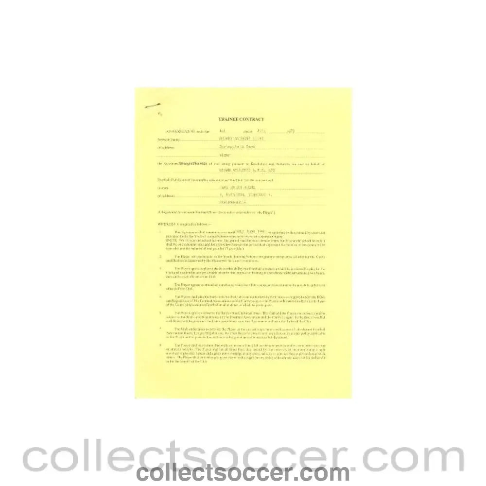 1989 - Trainee Player Contract between Gary Brian Hulme and Wigan Athletic of 01/07/1989