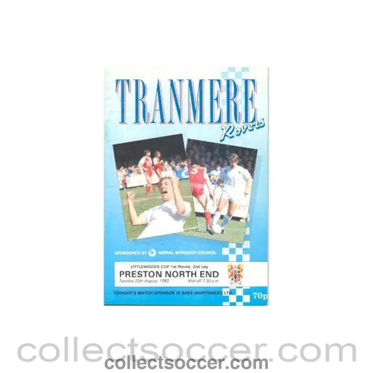 1989 - Tranmere Rovers v Preston North End official programme 29/08/1989 Littlewoods Cup - Collect Soccer