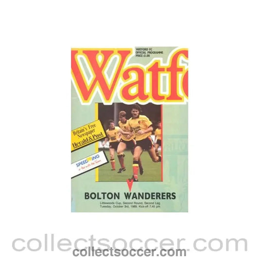1989 - Watford v Bolton Wanderers official programme 03/10/1989 Littlewoods Cup - Collect Soccer