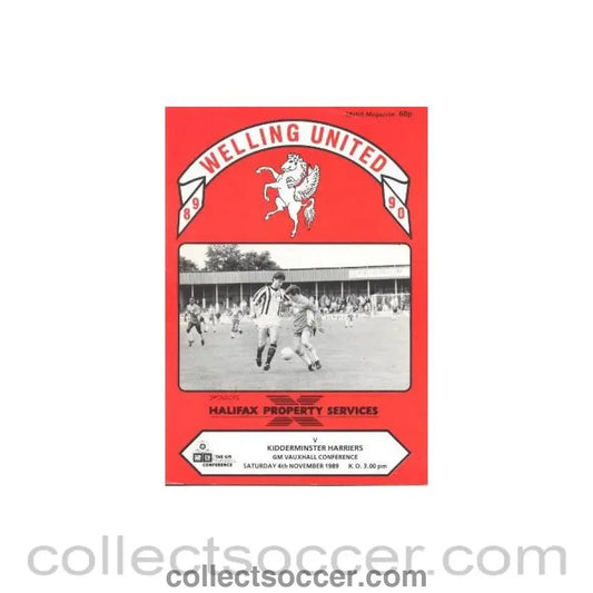 1989 - Welling United v Kidderminster Harriers official programme 04/11/1989 GM Vauxhall Conference - Collect Soccer