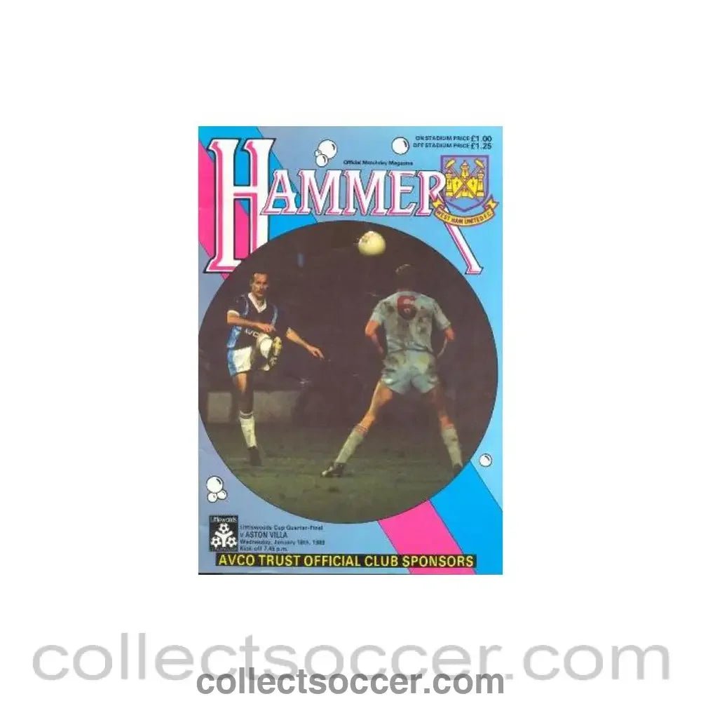 1989 - West Ham United v Aston Villa official programme 18/01/1989 - Collect Soccer