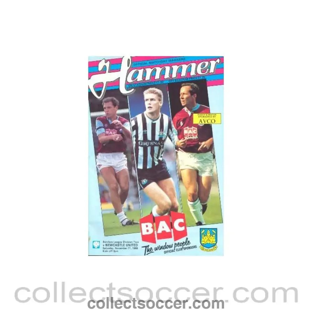 1989 - West Ham United v Newcastle United official programme 11/11/1989 League - Collect Soccer