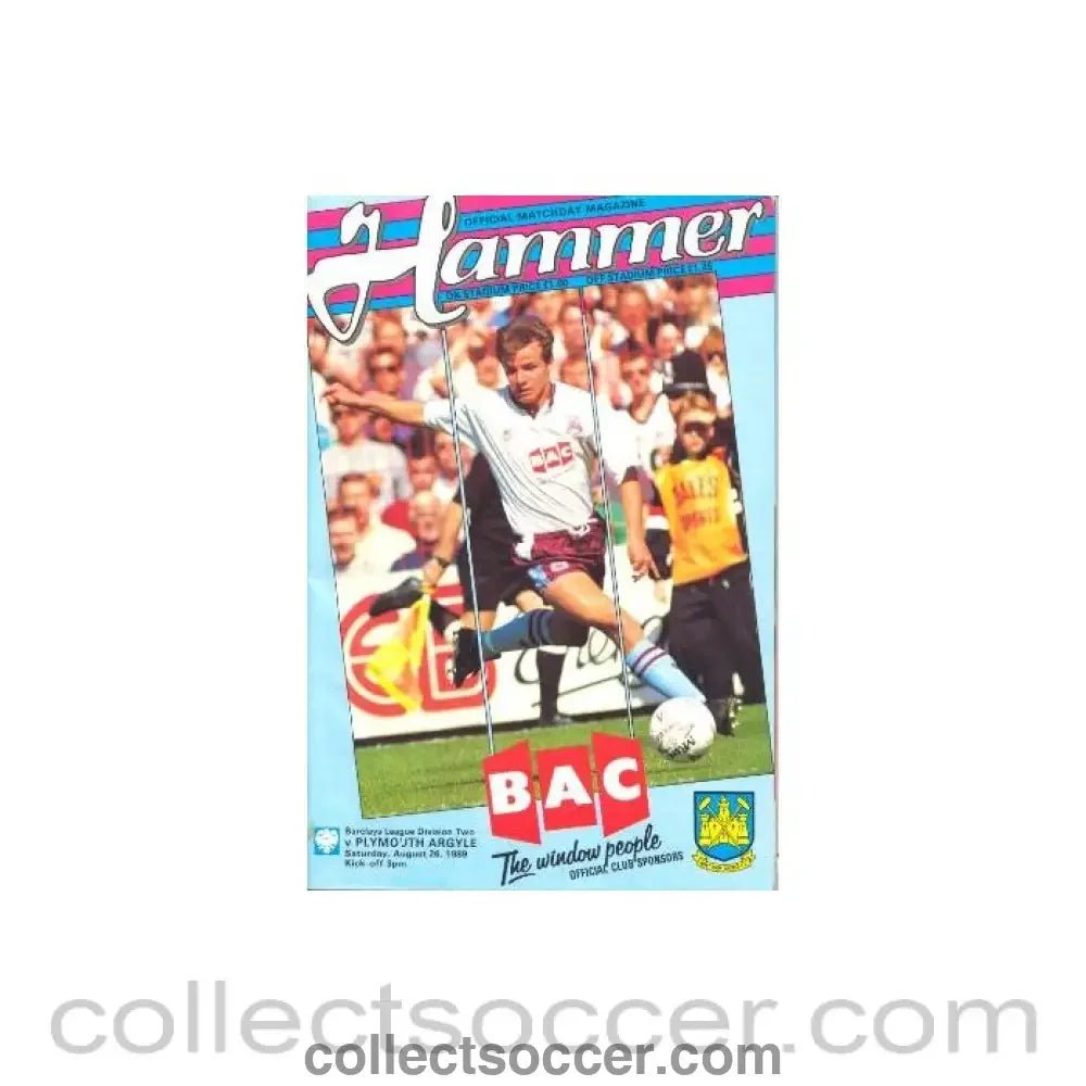1989 - West Ham United v Plymouth Argyle official programme 26/08/1989 League - Collect Soccer