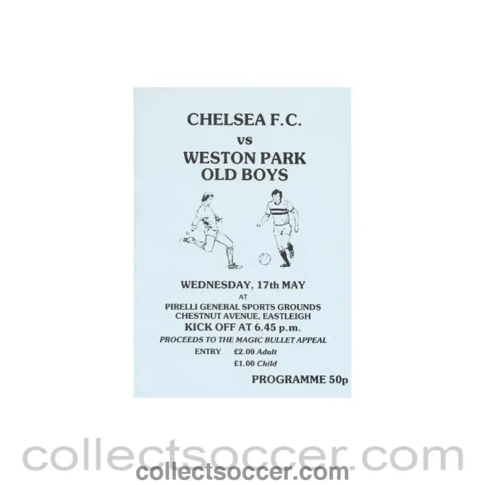 1989 - Weston Park Old Boys vChelsea official programme 17/05/1989 - Collect Soccer