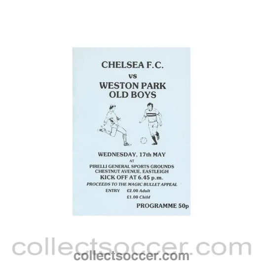 1989 - Weston Park Old Boys vChelsea official programme 17/05/1989
