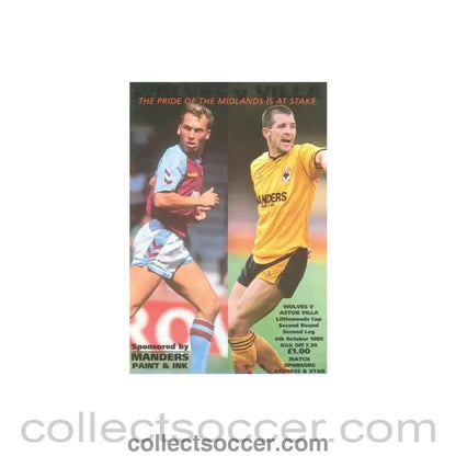 1989 - Wolverhampton Wanderers v Aston Villa official programme 04/10/1989 Littlewoods Cup - Collect Soccer