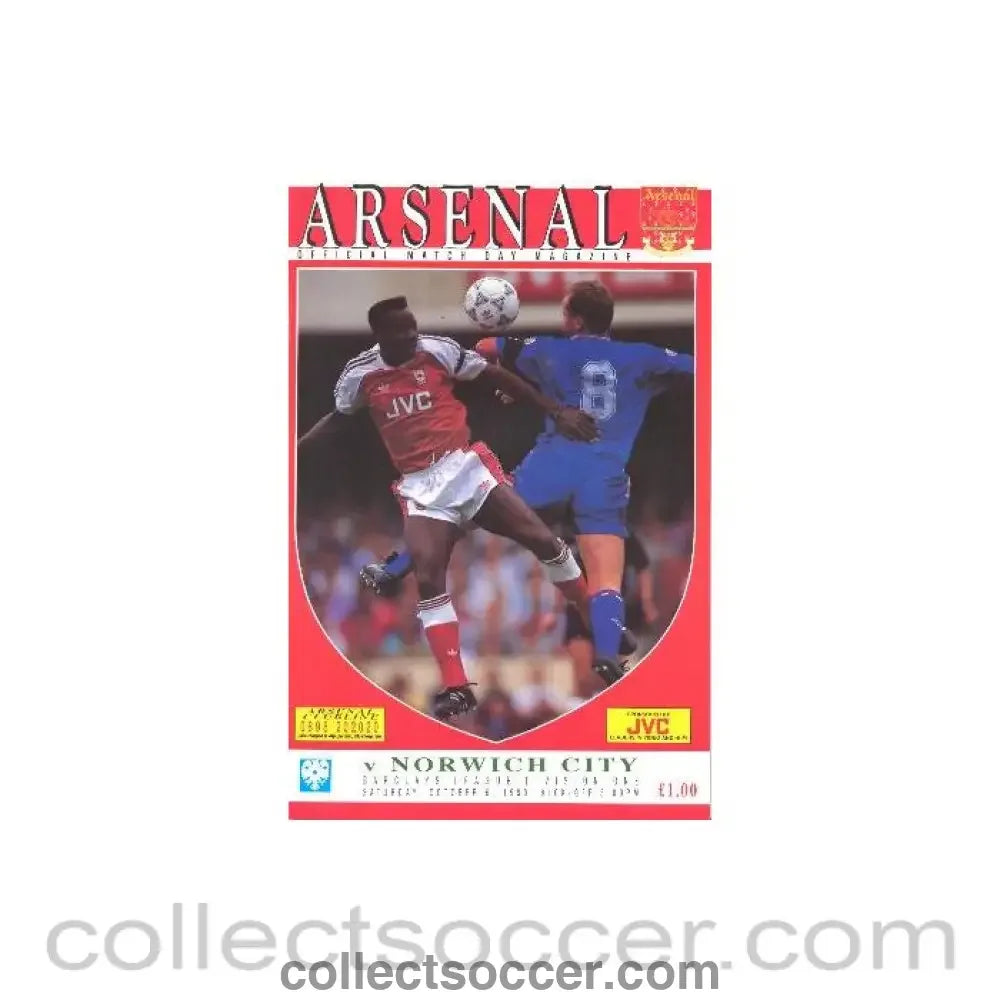 1990 - Arsenal v Norwich City official programme 06/10/1990 League Cup