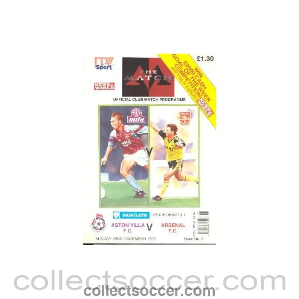 1990 - Aston Villa v Arsenal official programme 23/12/1990 Barclays League Division One - ITV Sport and News of the World programme - Collect Soccer