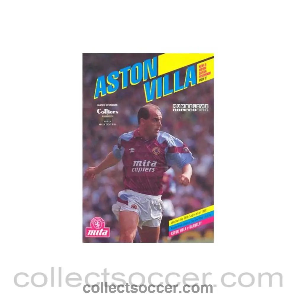 1990 - Aston Villa v Barnsley official programme 26/09/1990 Rumbelows League Cup - Collect Soccer