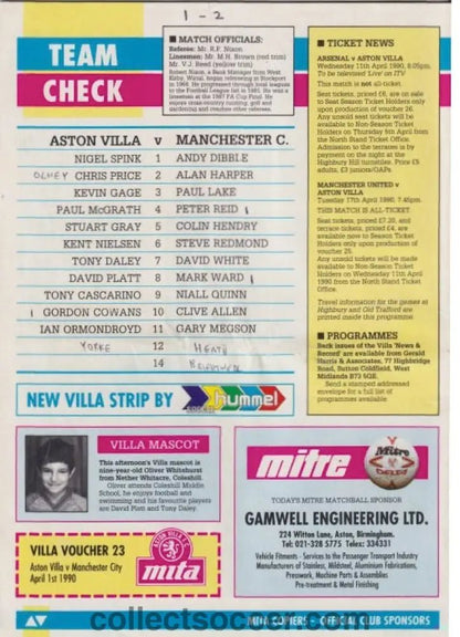 1990 Aston Villa v Manchester City Official Programme - Collect Soccer