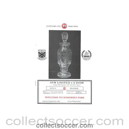 1990 - Ayr United v Clyde official programme 30/10/1990 B & Q Centenary Cup Semi - Final - Collect Soccer