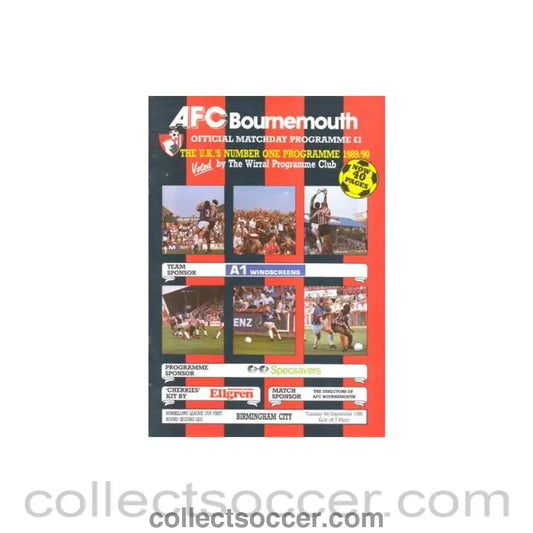 1990 - Bournemouth v Birminghity official programme 04/09/1990 Rumbelows League Cup