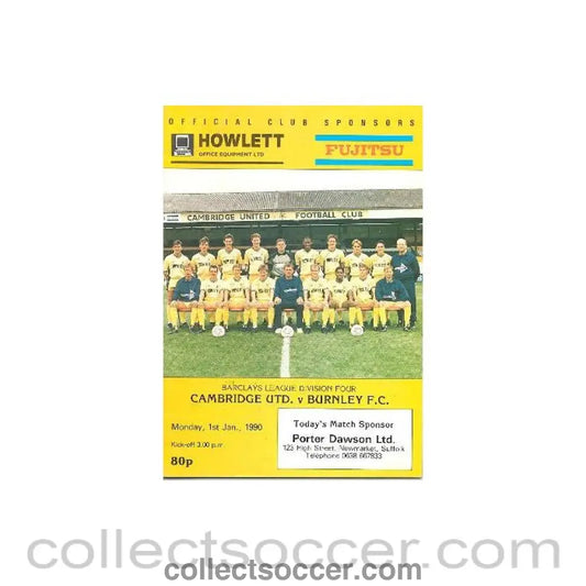 1990 - Cambridge United v Burnley official programme 01/01/1990 Barclays League
