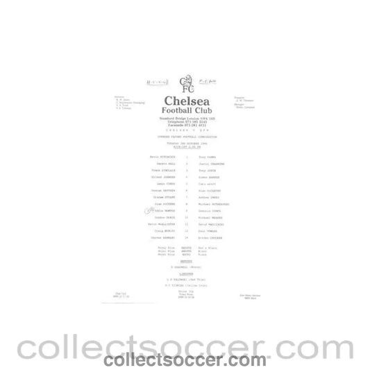 1990 - Chelsea v Queen's Park Rangers Reserves official teamsheet 02/10/1990 Football Combination - Collect Soccer