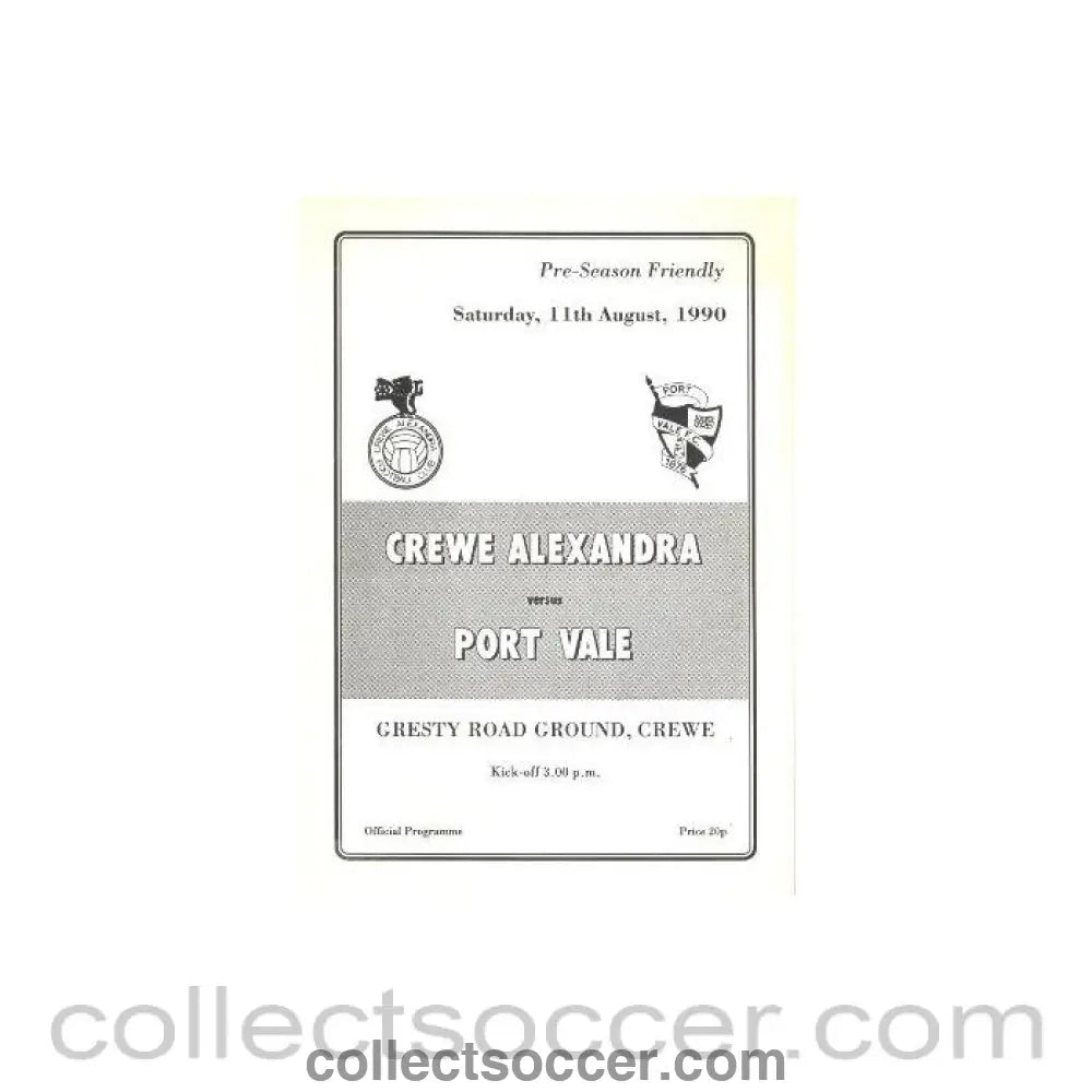 1990 - Creve Alexandra v Port Vale official programme 11/08/1990 - Collect Soccer