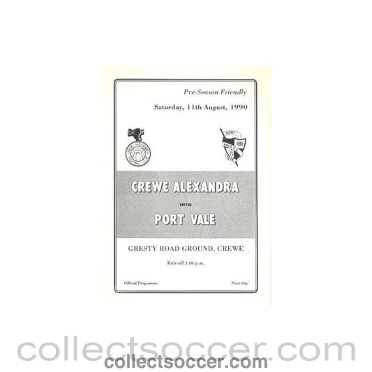 1990 - Creve Alexandra v Port Vale official programme 11/08/1990 - Collect Soccer