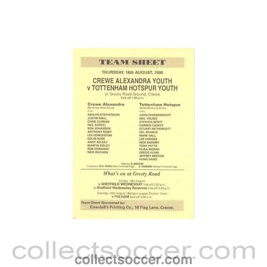 1990 - Crewe Alexandra v Tottenham Hotspur official programme 16/08/1990 - Collect Soccer