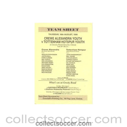 1990 - Crewe Alexandra v Tottenham Hotspur official programme 16/08/1990 - Collect Soccer