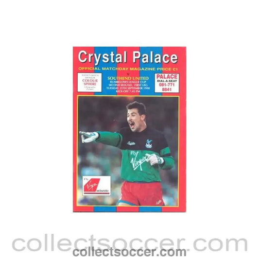 1990 - Crystal Palace v Southend United official programme 25/09/1990 Football League - Collect Soccer
