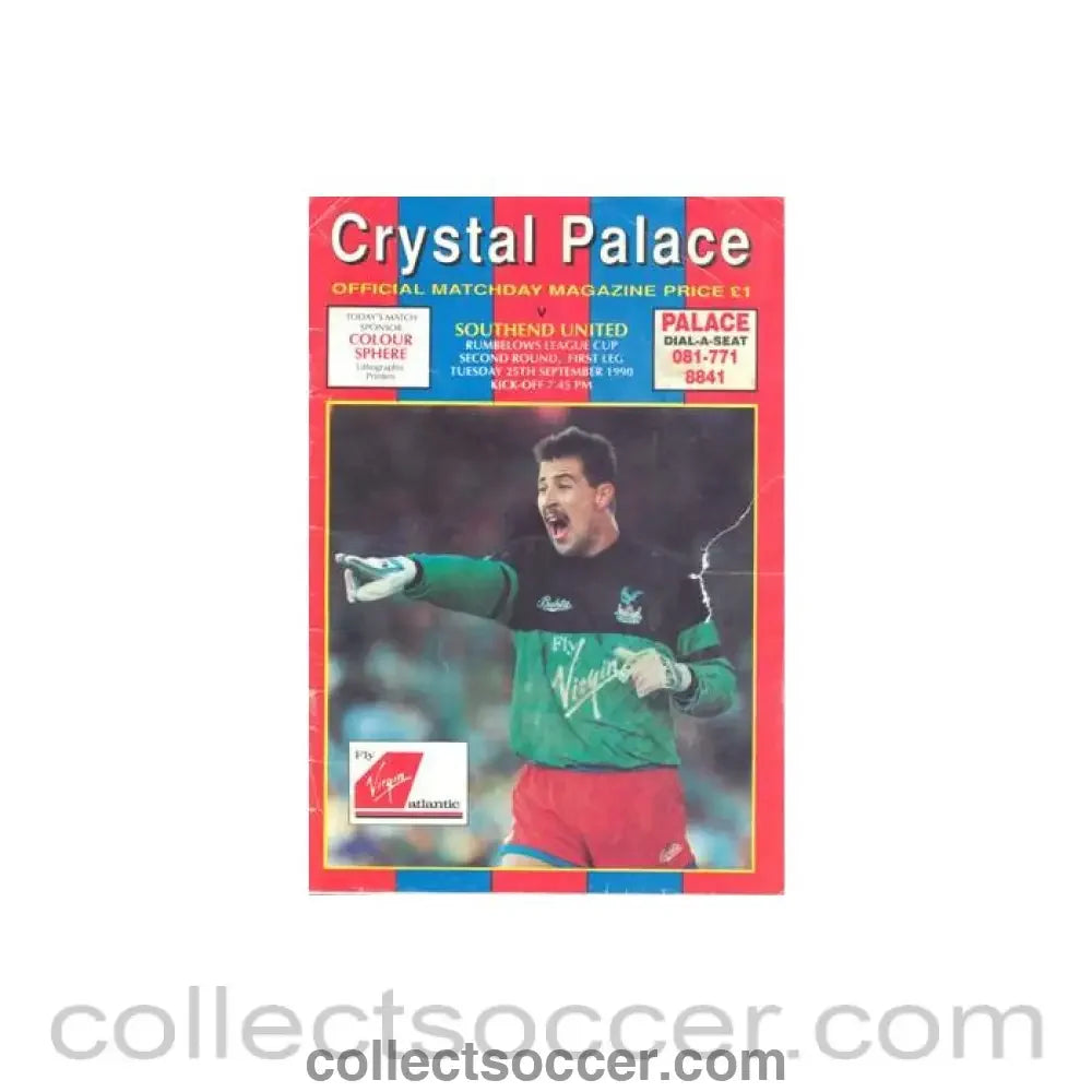 1990 - Crystal Palace v Southend United official programme 25/09/1990 Football League reduced price