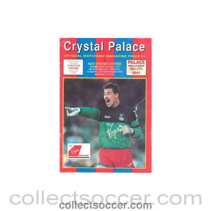 1990 - Crystal Palace v Southend United official programme 25/09/1990 Football League reduced price