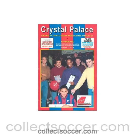 1990 - Crystal Palace v Sunderland official programme 26/12/1990 Football League - Collect Soccer