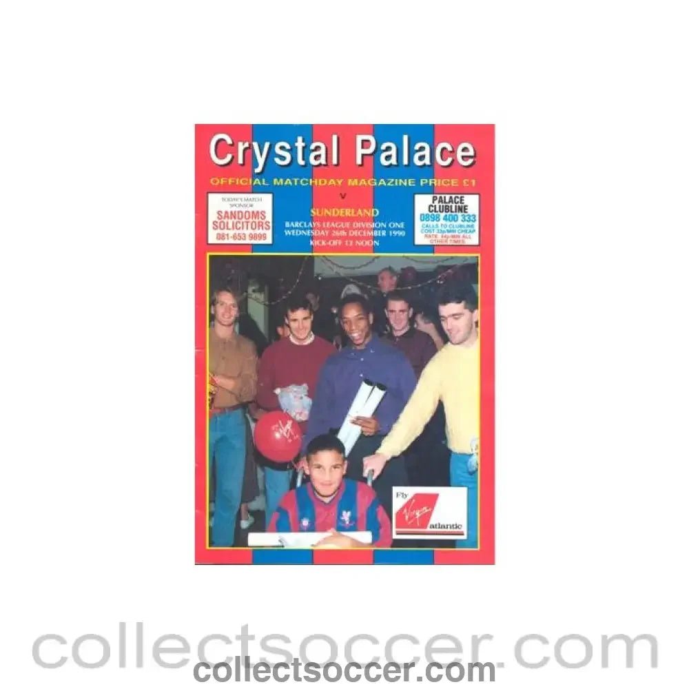 1990 - Crystal Palace v Sunderland official programme 26/12/1990 Football League - Collect Soccer