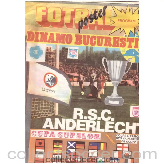 1990 Cup Winners Cup Semi Final Dinamo Bucharest v Anderlecht Official Programme RARE - Collect Soccer