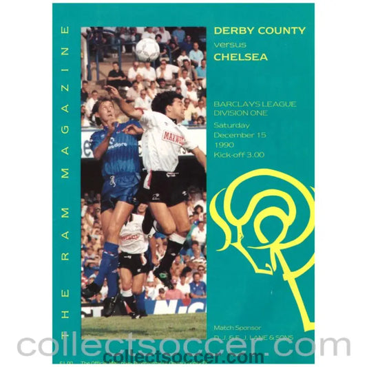 1990 Derby County v Chelsea Football Programme - Collect Soccer