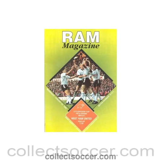 1990 - Derby County v West Ham United official programme 24/01/1990 Littlewoods Cup - Collect Soccer