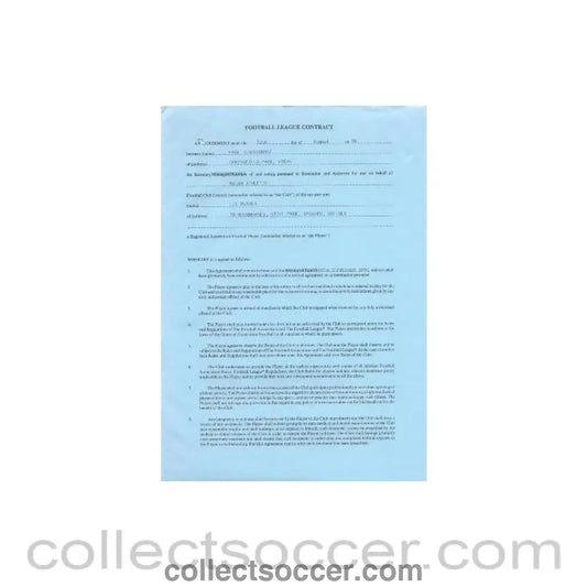 1990 - Football League Player Contract between Lee Hunter and Wigan Athletic of 30/08/1990