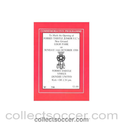 1990 - Forres Thistle v Dundee United official programme 14/10/1990 Friendly - Collect Soccer