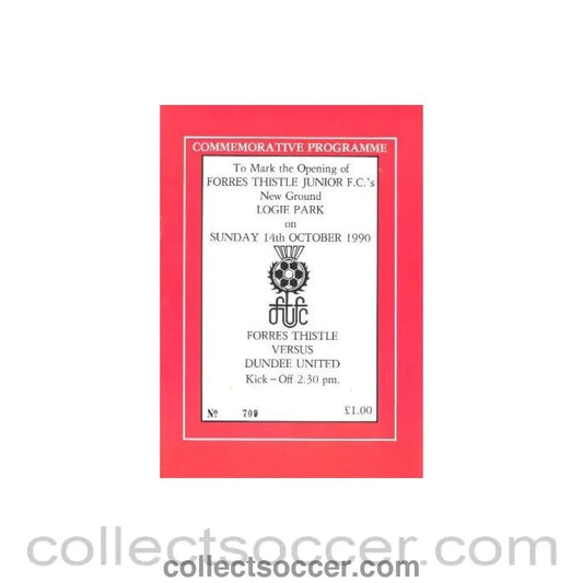 1990 - Forres Thistle v Dundee United official programme 14/10/1990 Friendly - Collect Soccer