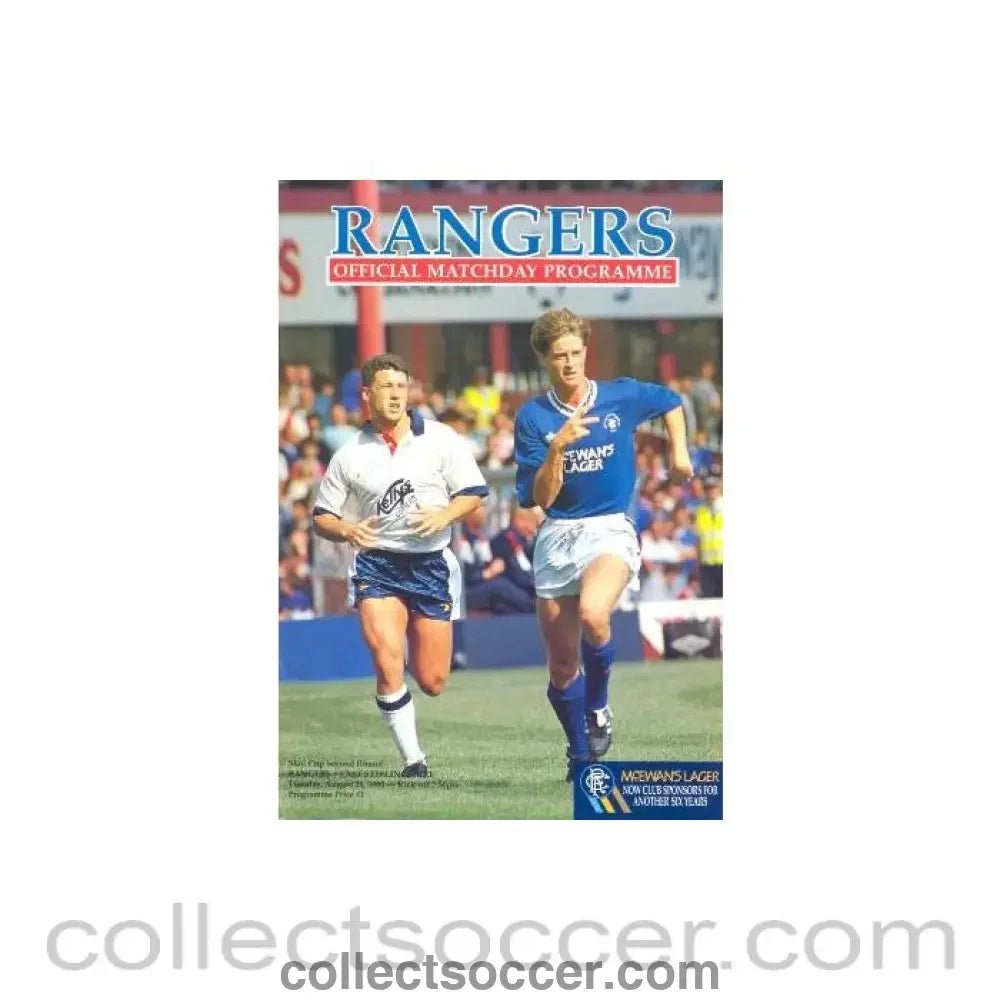 1990 - Glasgow Rangers v East Stirlingshire official programme 21/08/1990 Skol Cup - Collect Soccer