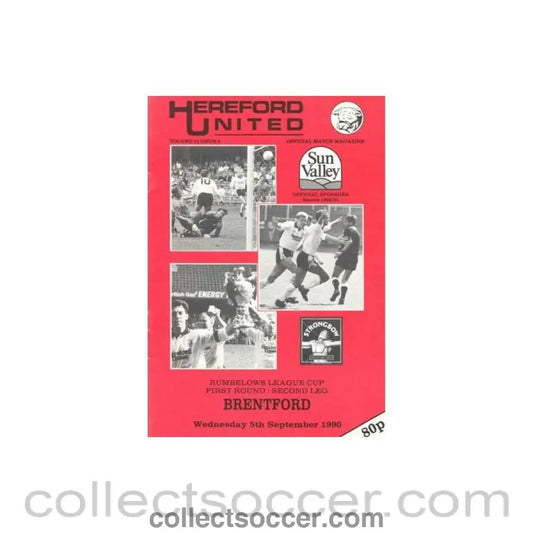 1990 - Hereford United v Brentford official programme 05/09/1990 Rumbelows League Cup - Collect Soccer