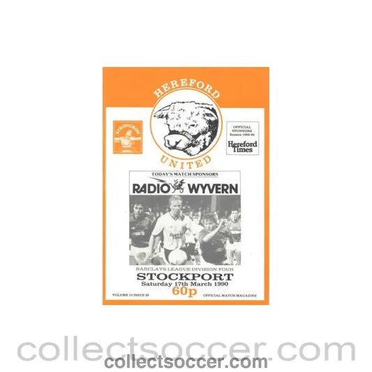 1990 - Hereford United v Stockport County official programme 17/03/1990 Barclays League Division Four - Collect Soccer