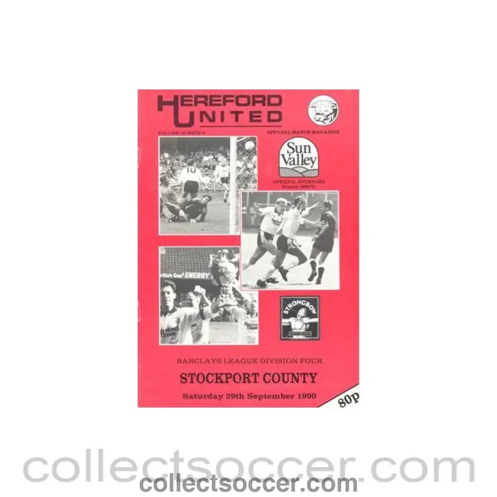 1990 - Hereford United v Stockport County official programme 29/09/1990 Football League - Collect Soccer