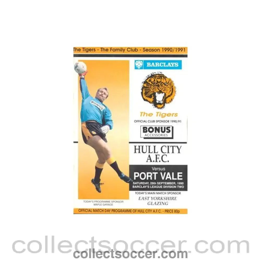 1990 - Hull City v Port Vale official programme 29/09/1990 Football League Cup - Collect Soccer