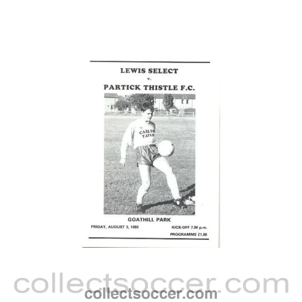 1990 - Lewes Select v Partick Thistle official programme 03/08/1990 Friendly - Collect Soccer