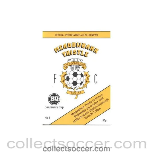 1990 - Meadowbank Thistle v Greenock Morton official programme 03/10/1990 B & Q Centenary League Cup - Collect Soccer
