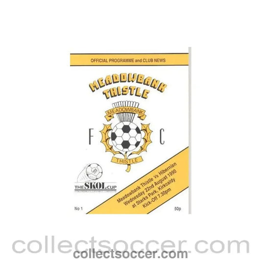 1990 - Meadowbank Thistle v Hibernian official programme 22/08/1990 Skol Cup - Collect Soccer