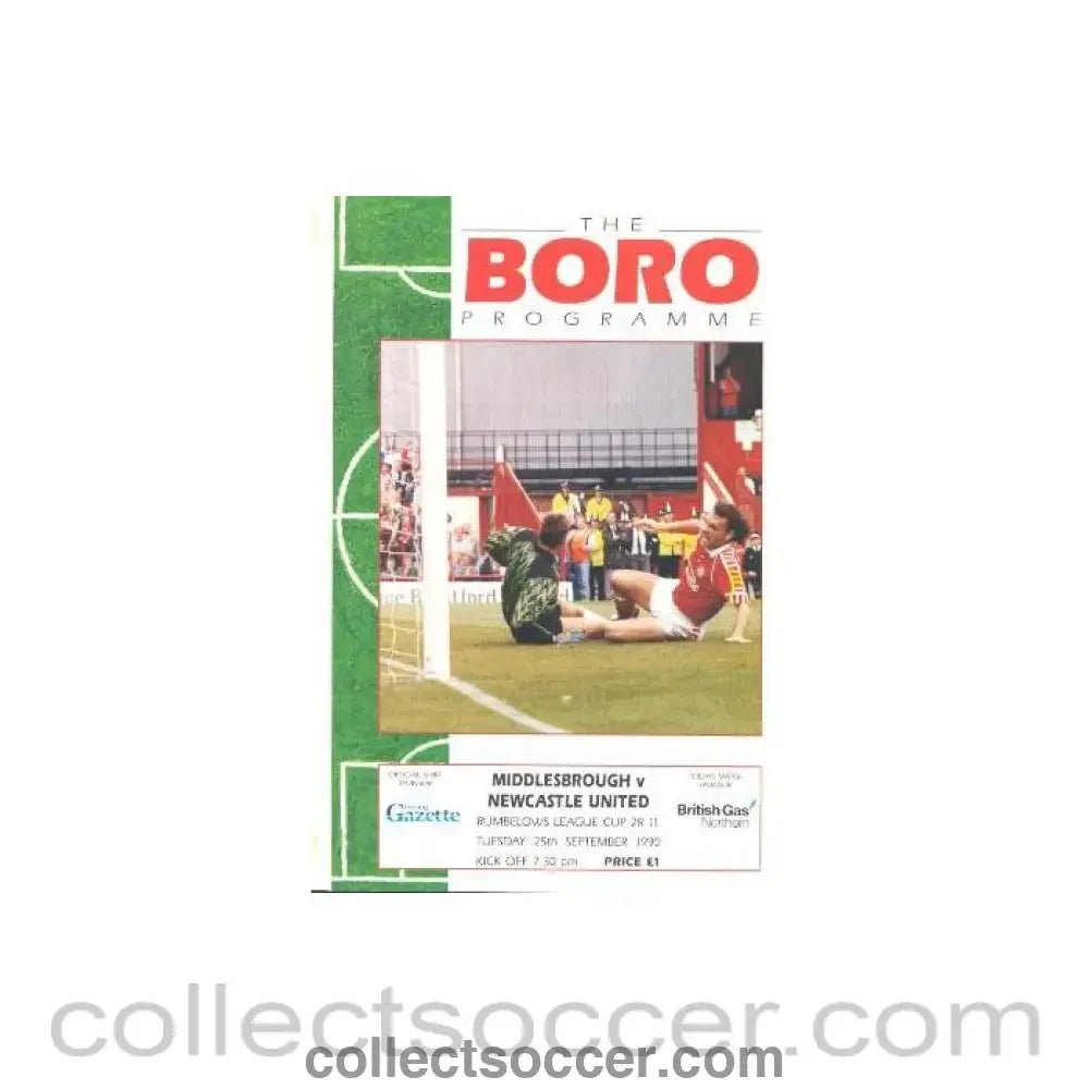 1990 - Middlesbrough v Newcastle United official programme 25/09/1990 Rumbelows League Cup - Collect Soccer