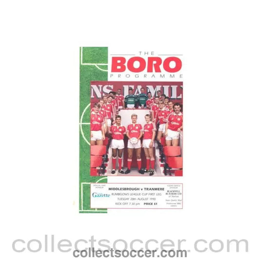 1990 - Middlesbrough v Tranmere Rovers official programme 28/08/1990 Rumbelows League Cup - Collect Soccer