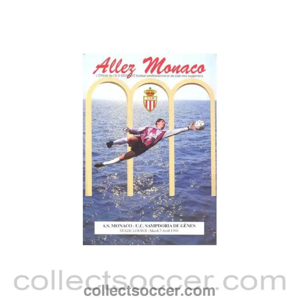 1990 Monaco v Sampdoria official programme 03/04/1990 - Collect Soccer